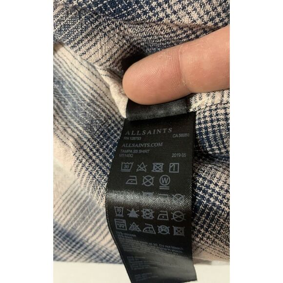 AllSaints Tampa SS Flannel Shirt Plaid Long Sleeve Pink Black Size XL Linen - Picture 9 of 9